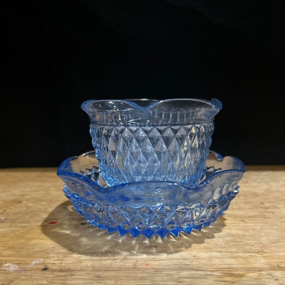 Indiana Glass DIAMOND POINT Blue Sauce Set, 3 Piece Set